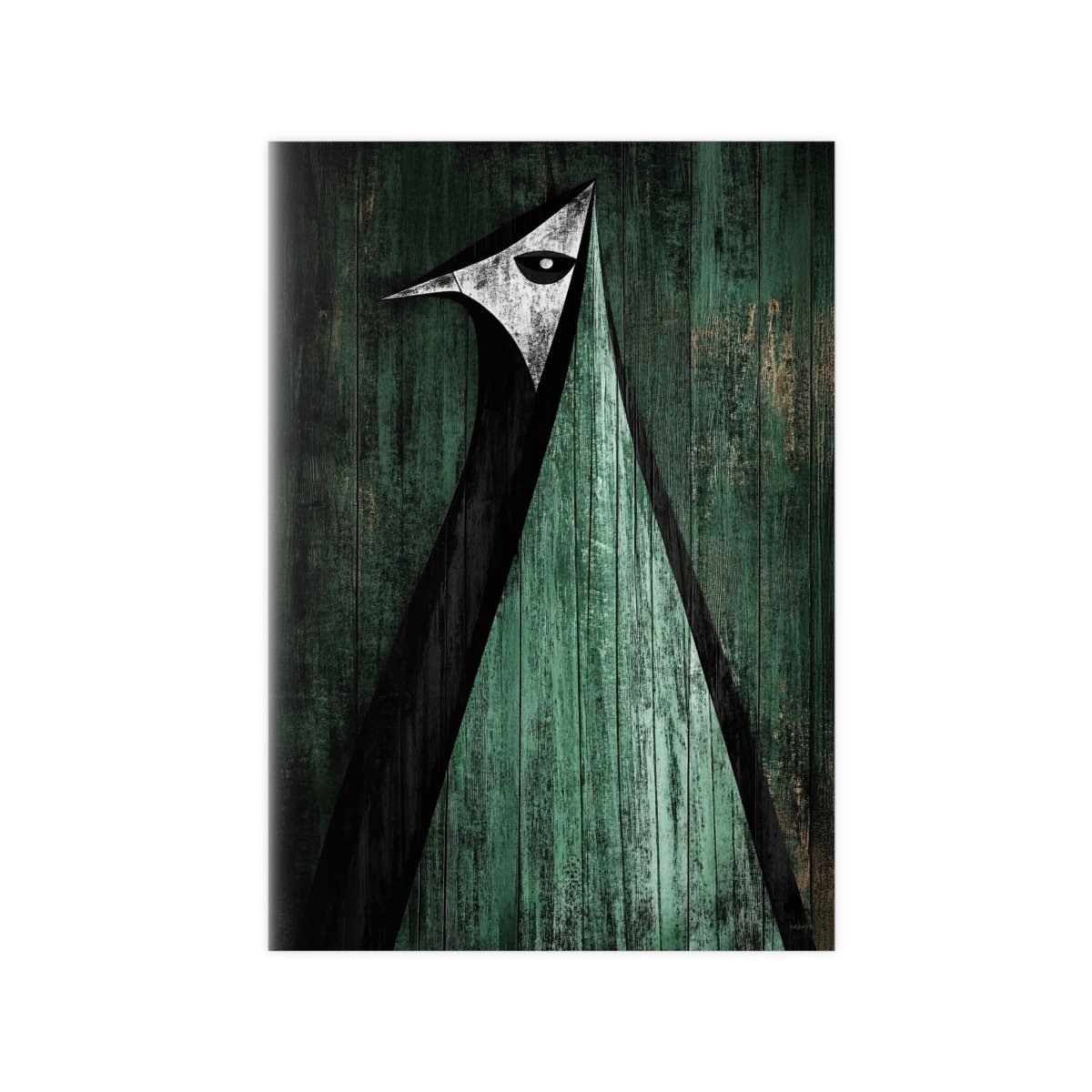 Minimalistisches Kunstposter – Abstrakter Vogel auf verwittertem Holz - Poster bei HappyHugPixels