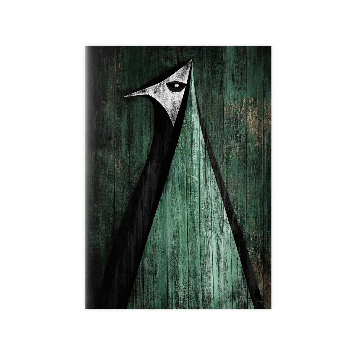 Minimalistisches Kunstposter – Abstrakter Vogel auf verwittertem Holz - Poster bei HappyHugPixels