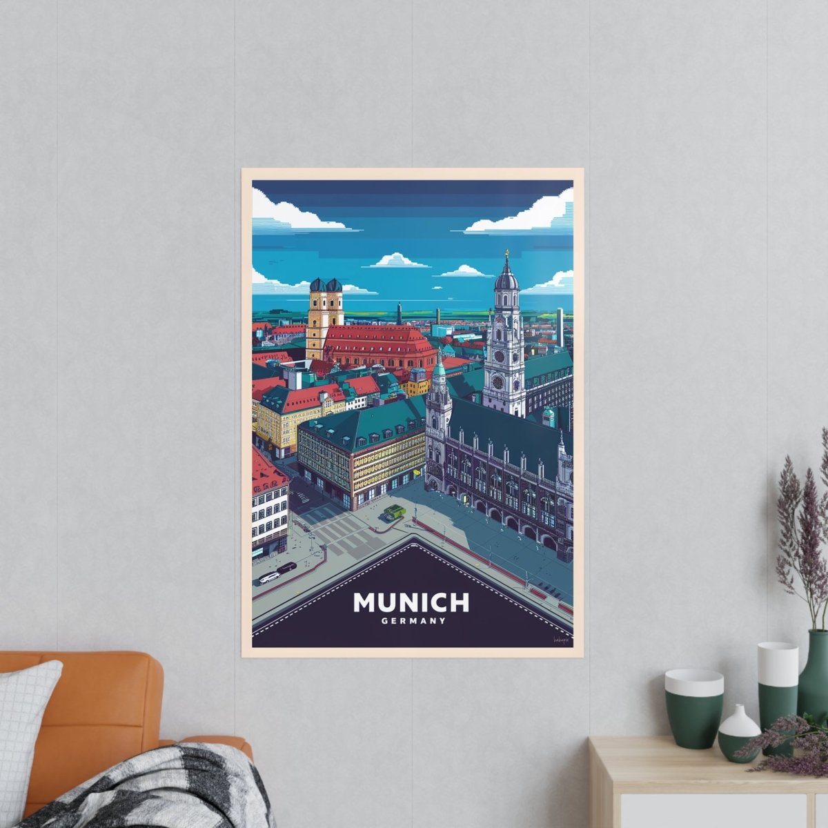 München Poster - 8 - bit Retro Reiseplakat Deutschland Wanddeko - Poster bei HappyHugPixels