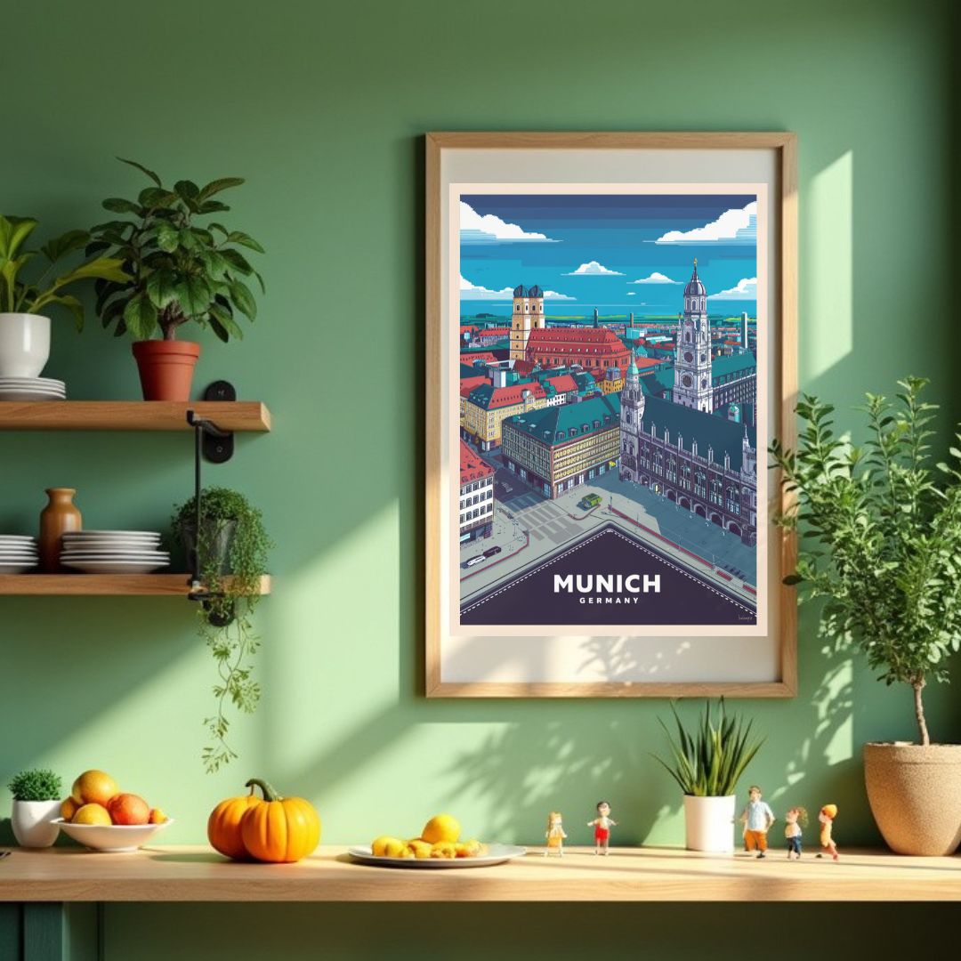 München Poster - 8 - bit Retro Reiseplakat Deutschland Wanddeko - Poster bei HappyHugPixels