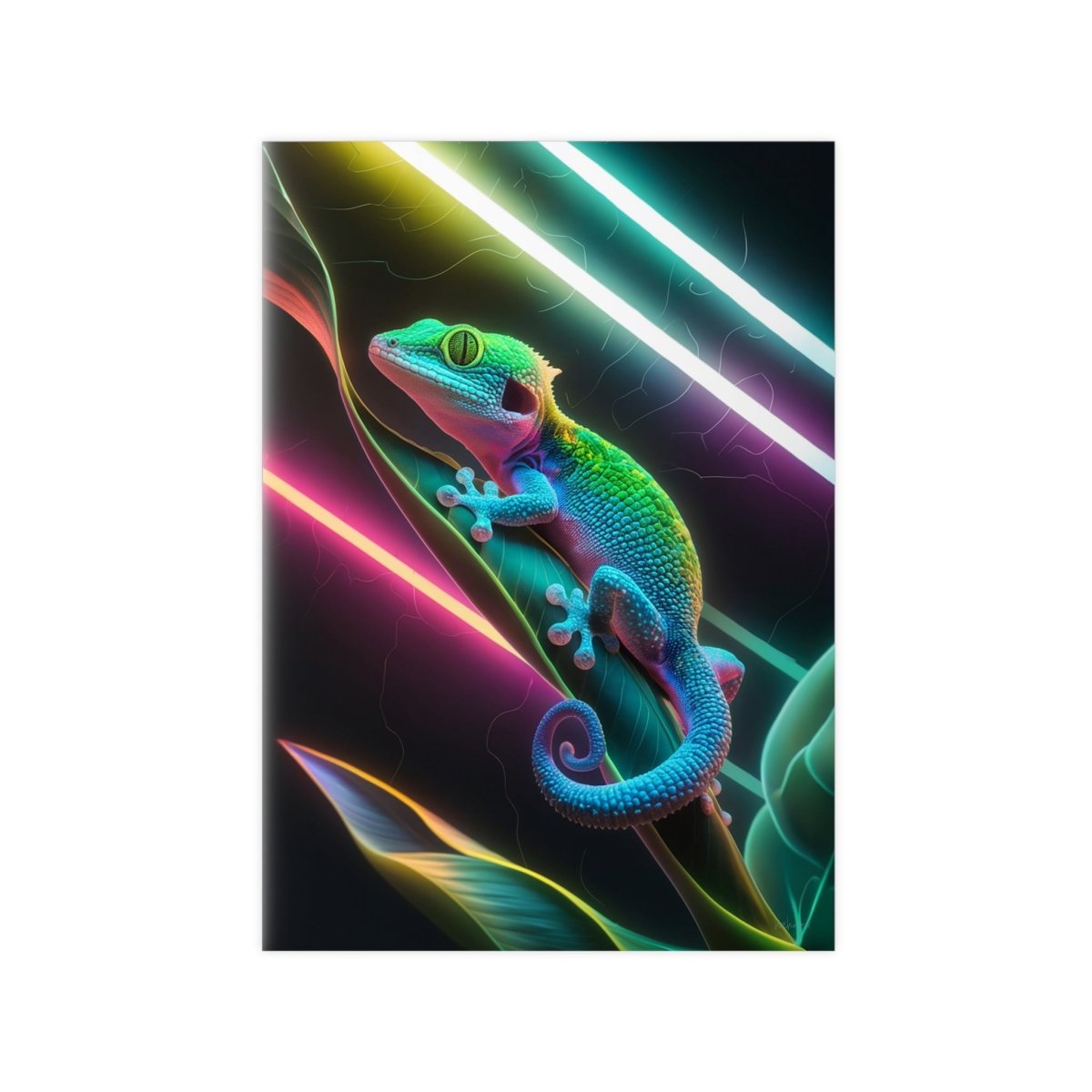 Neon Gecko Kunstposter – Farbintensives Wandbild - Poster bei HappyHugPixels