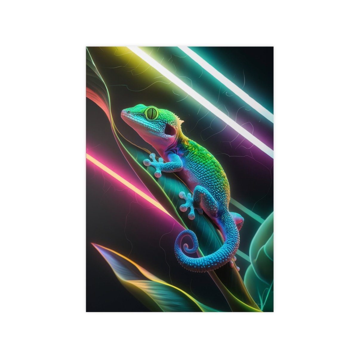 Neon Gecko Kunstposter – Farbintensives Wandbild - Poster bei HappyHugPixels