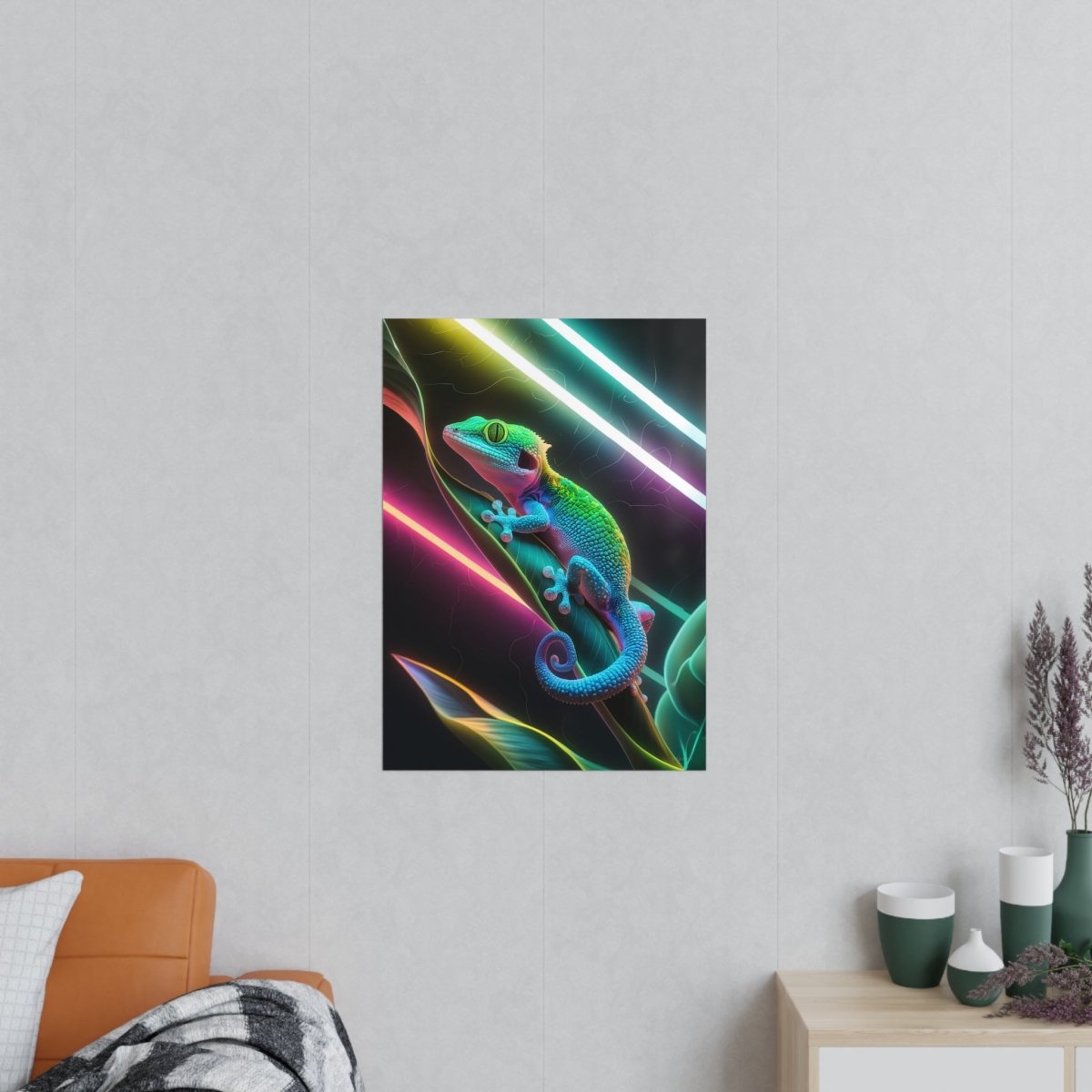 Neon Gecko Kunstposter – Farbintensives Wandbild - Poster bei HappyHugPixels