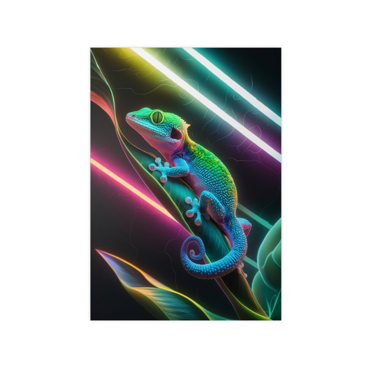 Neon Gecko Kunstposter – Farbintensives Wandbild - Poster bei HappyHugPixels