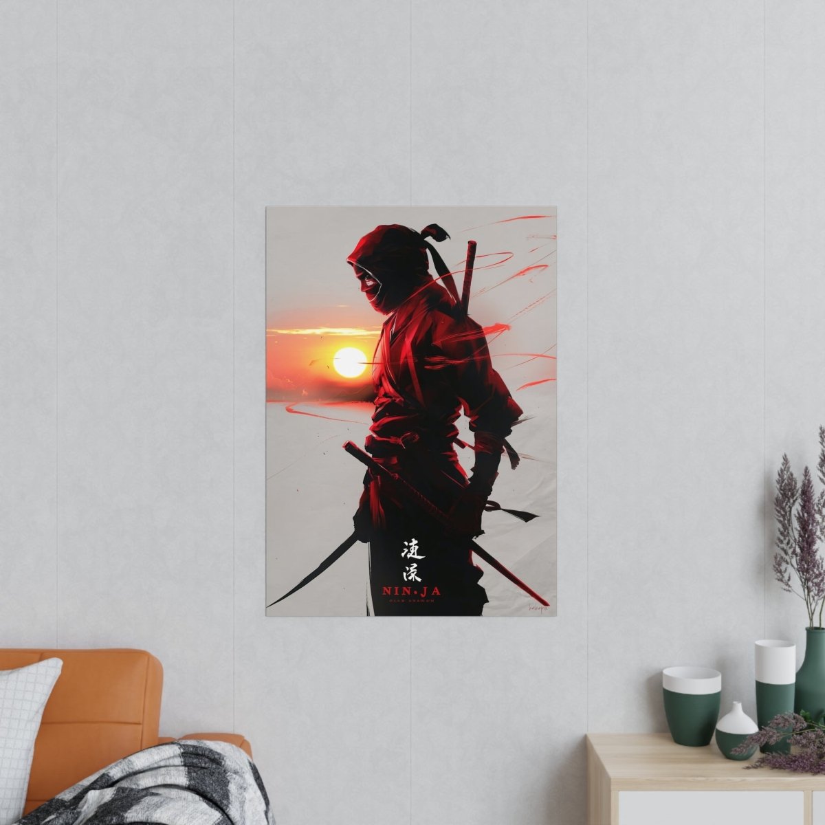 Ninja Gaming Poster - Episches Design mit Sonnenuntergang - Poster bei HappyHugPixels