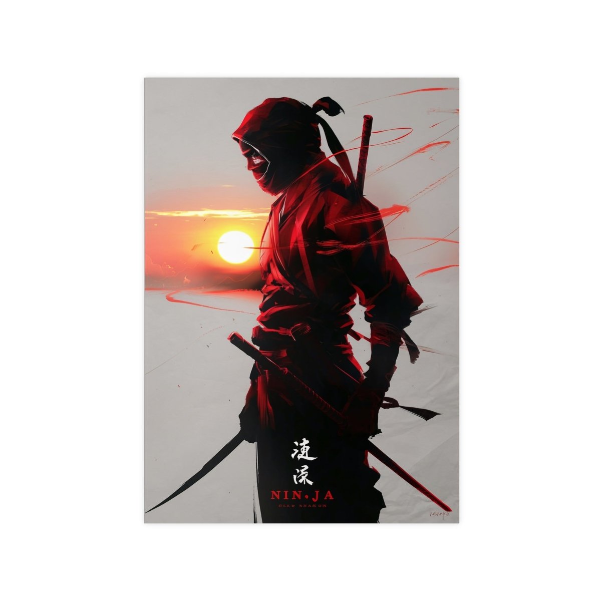 Ninja Gaming Poster - Episches Design mit Sonnenuntergang - Poster bei HappyHugPixels