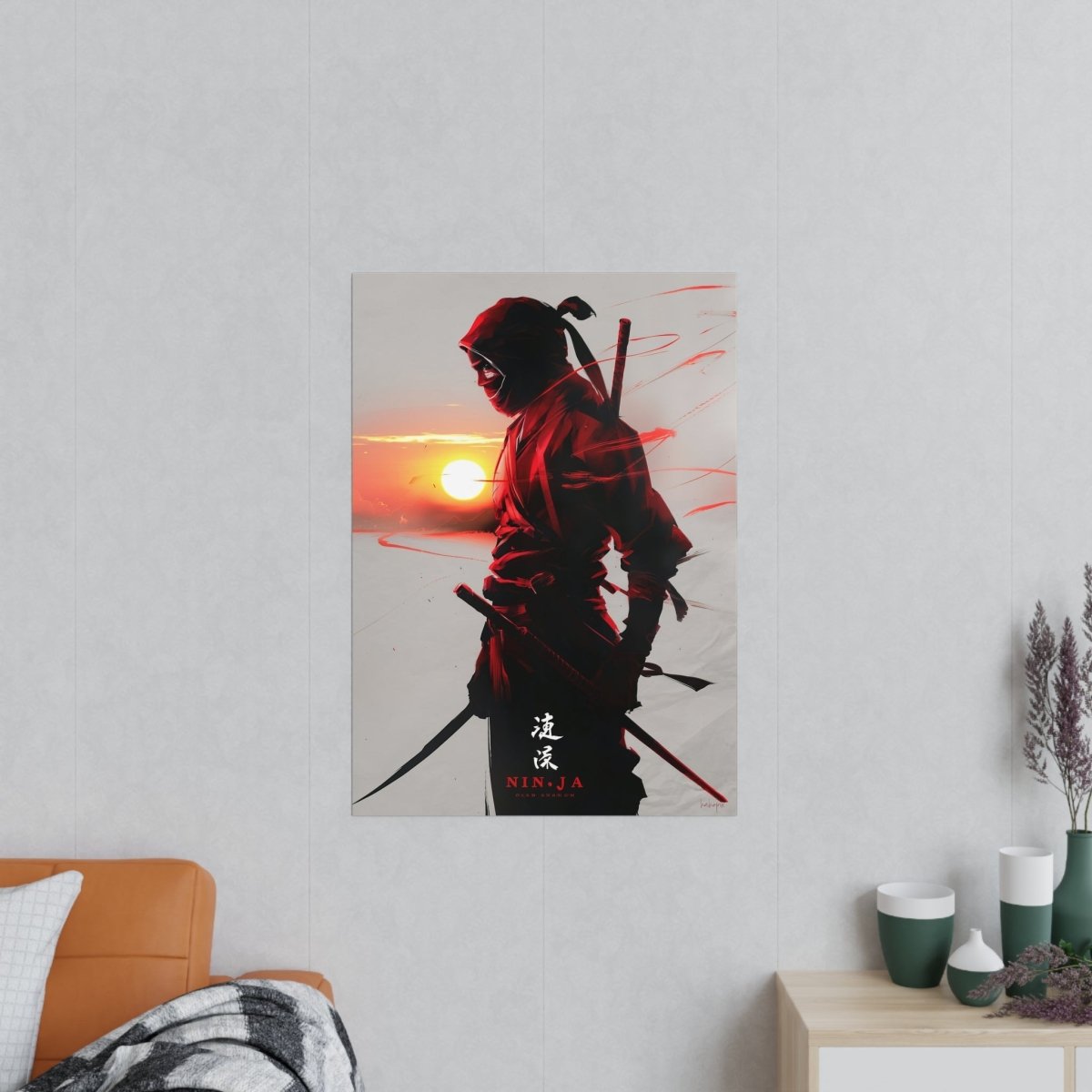 Ninja Gaming Poster - Episches Design mit Sonnenuntergang - Poster bei HappyHugPixels