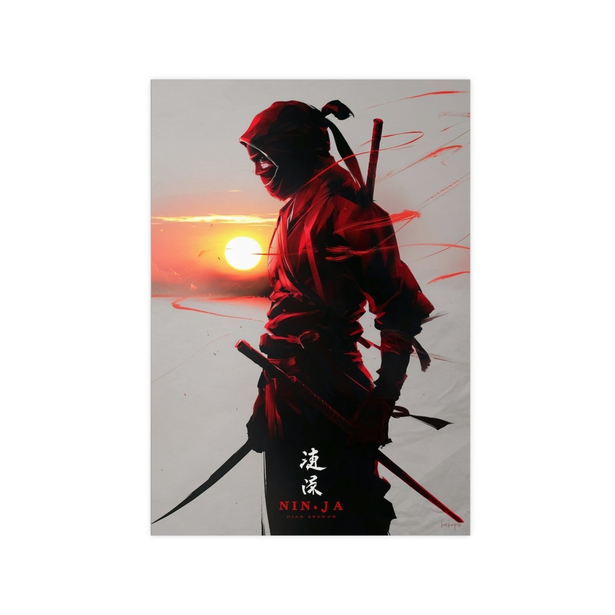 Ninja Gaming Poster - Episches Design mit Sonnenuntergang - Poster bei HappyHugPixels