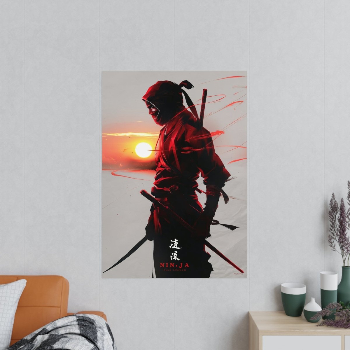 Ninja Gaming Poster - Episches Design mit Sonnenuntergang - Poster bei HappyHugPixels