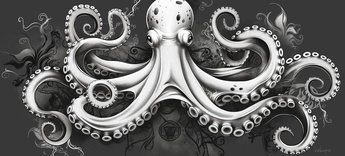 Oktopus XXL Gaming Mauspad - S/W Unterwasserwelt - Mousepad bei HappyHugPixels