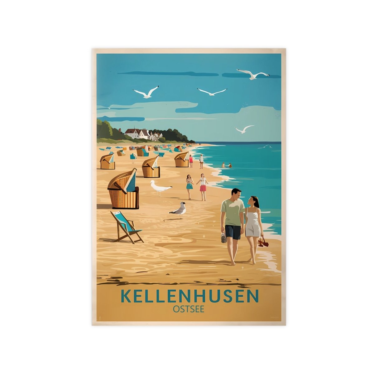 Ostsee Kellenhusen Retro Reiseposter: Vintage Strandleben - Poster bei HappyHugPixels