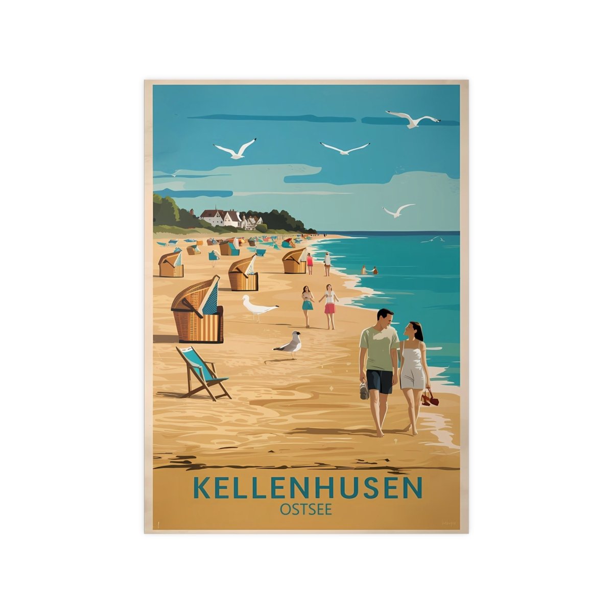 Ostsee Kellenhusen Retro Reiseposter: Vintage Strandleben - Poster bei HappyHugPixels