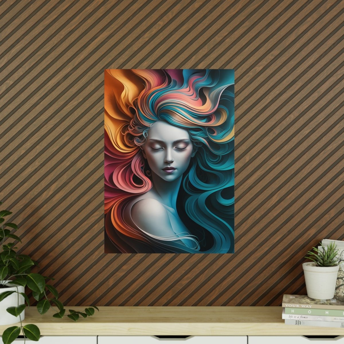 Paperquilling Kunstposter - Elegante Frau mit geschlossenen Augen - Poster bei HappyHugPixels