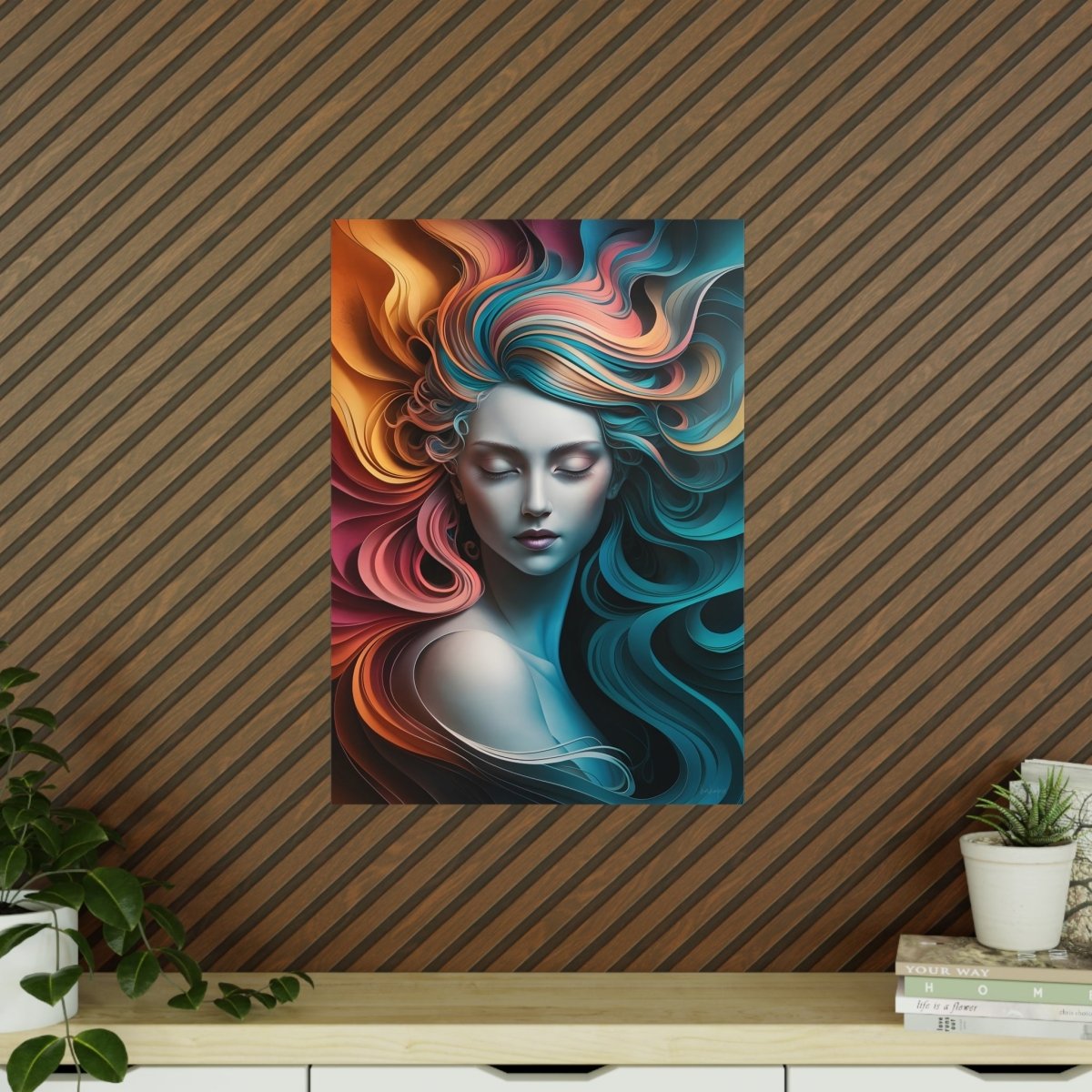 Paperquilling Kunstposter - Elegante Frau mit geschlossenen Augen - Poster bei HappyHugPixels