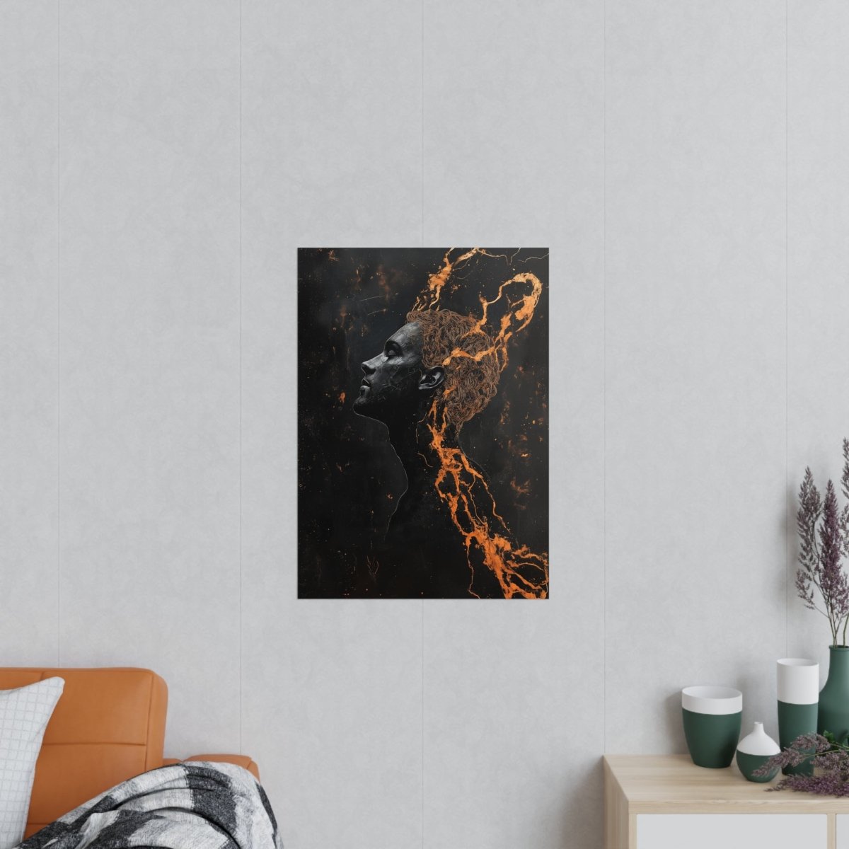 Portrait Kunst Wandbild: Silhouette in Orange & Schwarz - Poster bei HappyHugPixels