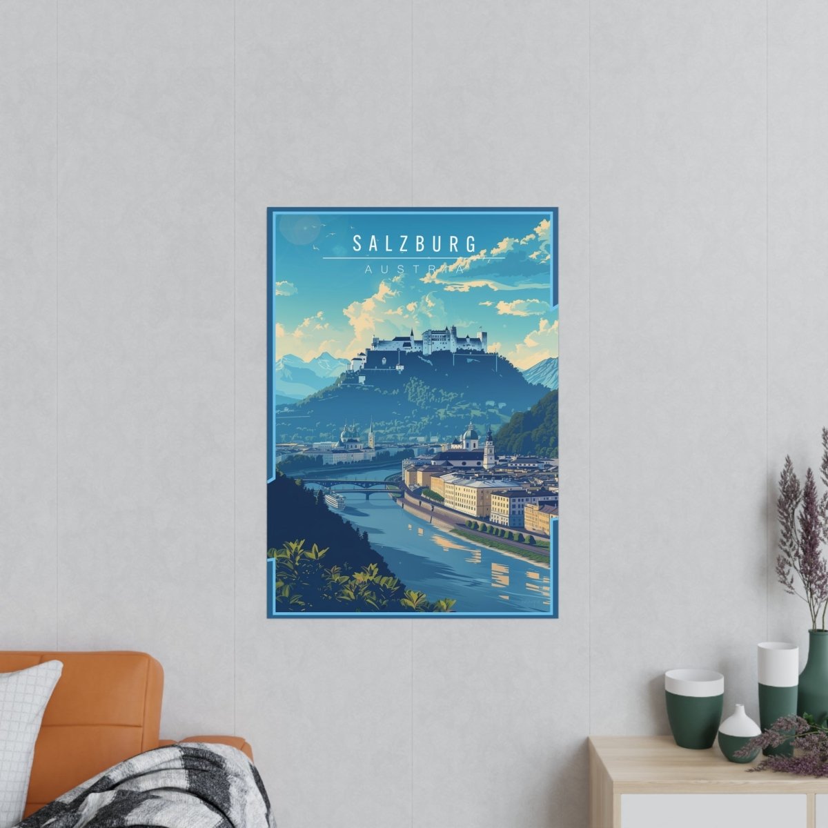 Salzburg Travelposter - Historische Stadtansicht Österreich - Poster bei HappyHugPixels