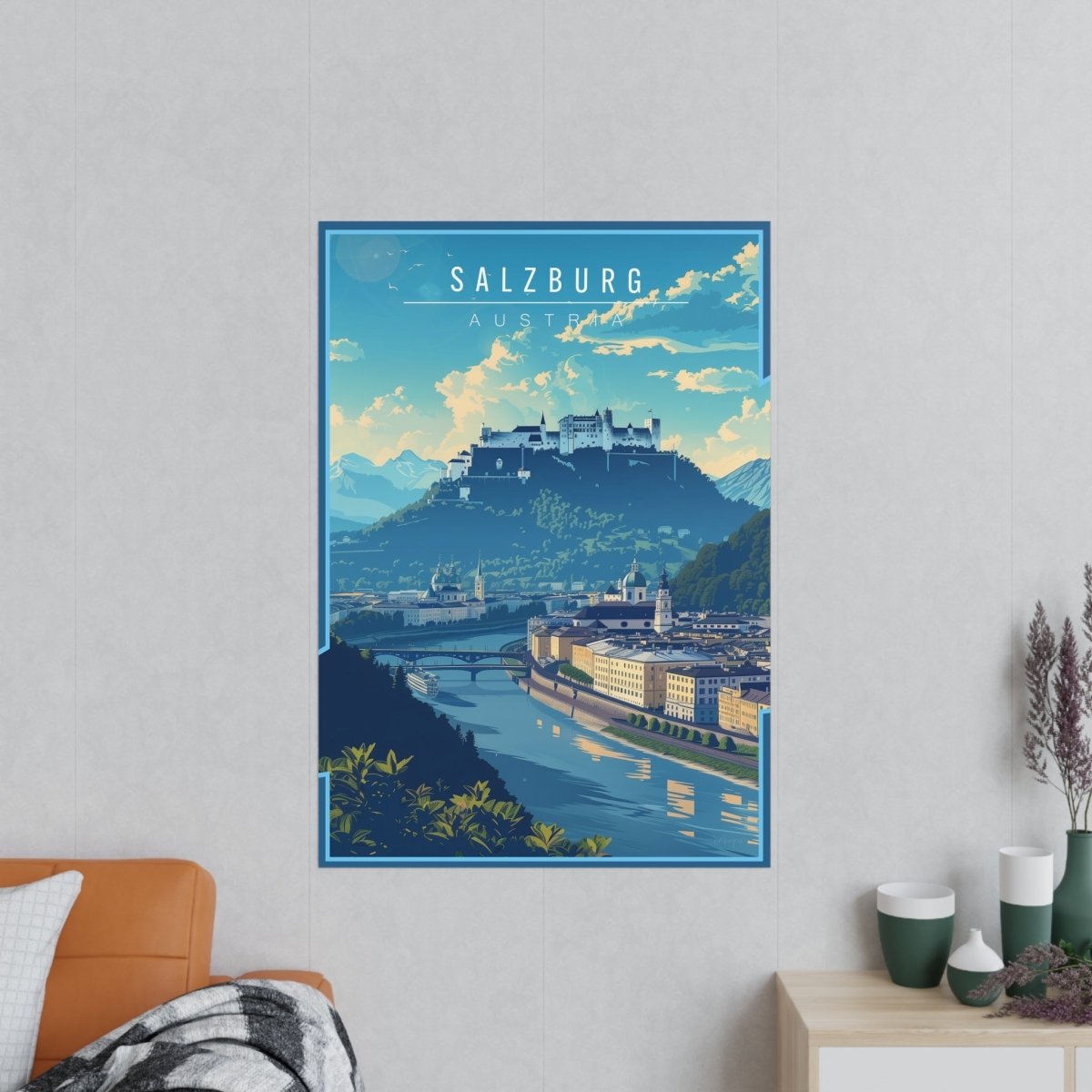 Salzburg Travelposter - Historische Stadtansicht Österreich - Poster bei HappyHugPixels