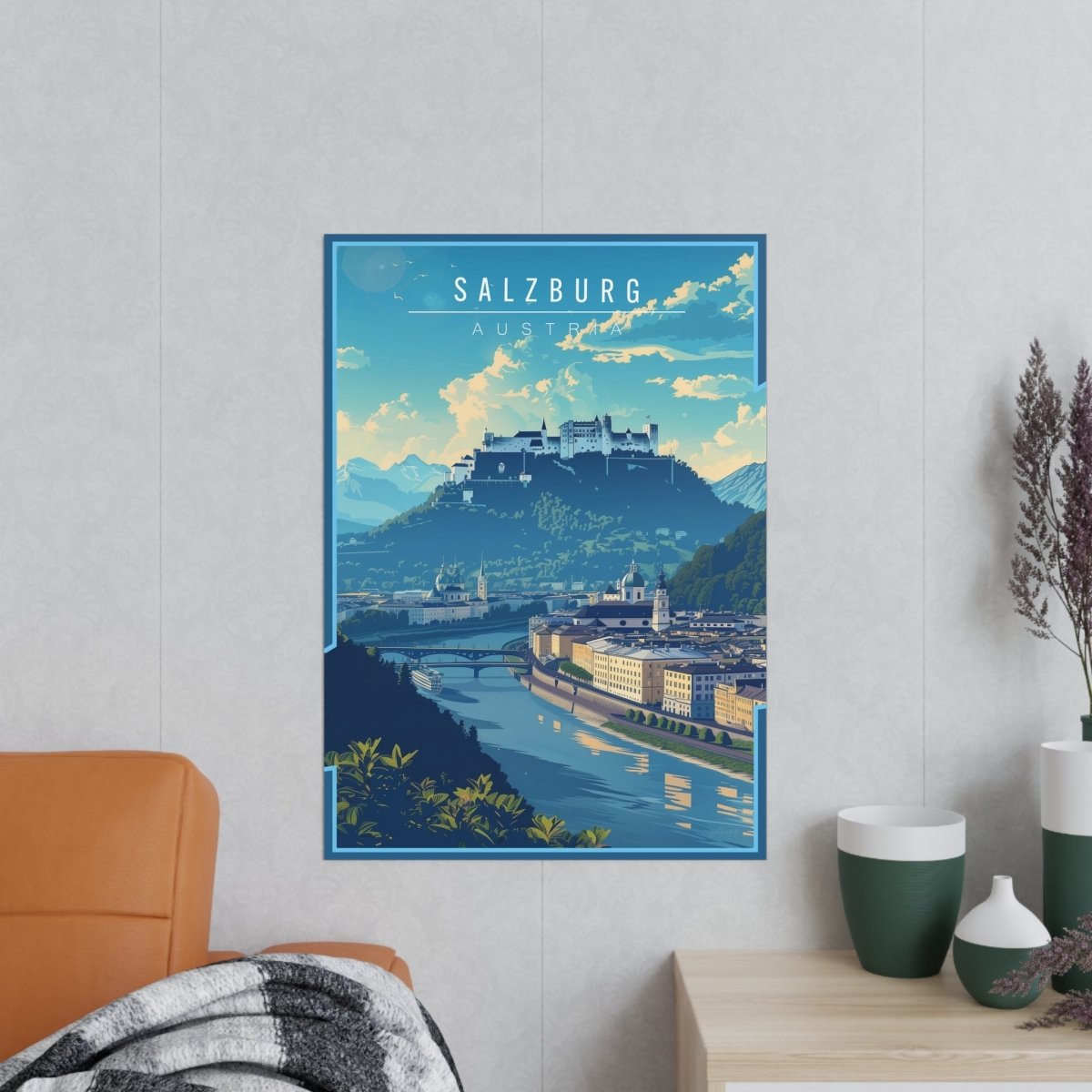 Salzburg Travelposter - Historische Stadtansicht Österreich - Poster bei HappyHugPixels