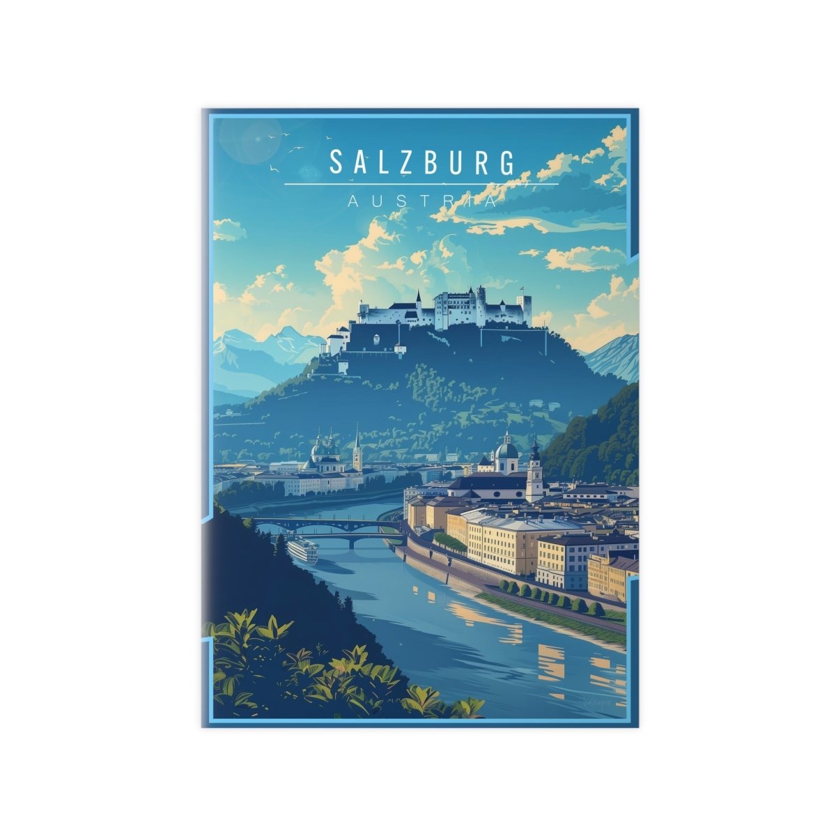 Salzburg Travelposter - Historische Stadtansicht Österreich - Poster bei HappyHugPixels