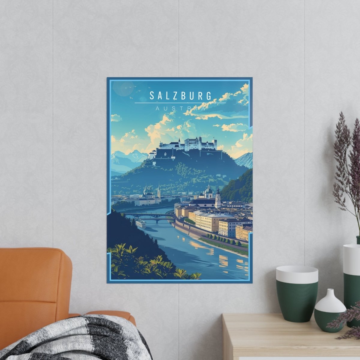 Salzburg Travelposter - Historische Stadtansicht Österreich - Poster bei HappyHugPixels