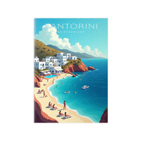 Santorini Reiseposter: Traumhafte Strandbucht im Retro - Stil auf Premium - Fotopapier - Poster bei HappyHugPixels