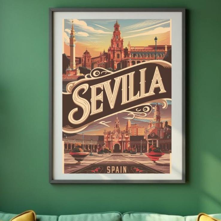 Sevilla Poster - Vintage Reiseposter Spanien Wanddekoration - Poster bei HappyHugPixels