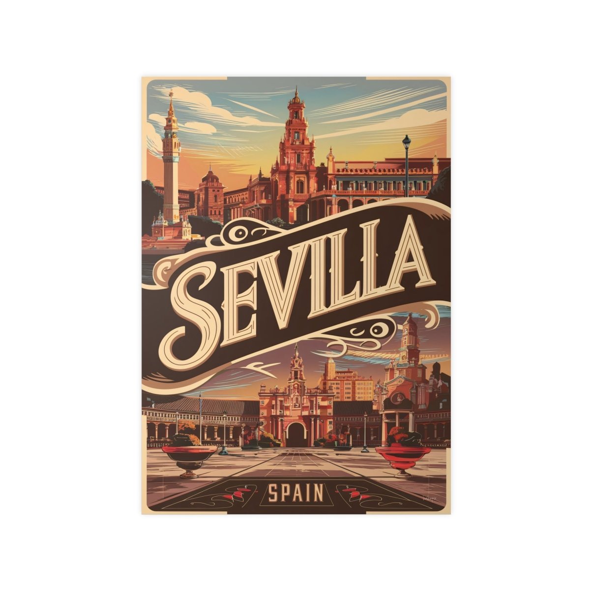 Sevilla Poster - Vintage Reiseposter Spanien Wanddekoration - Poster bei HappyHugPixels