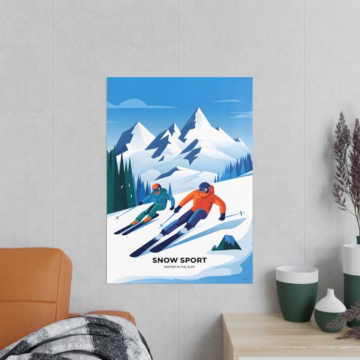 Ski Poster Alpen - Winterlandschaft Kunstdruck Modern - Poster bei HappyHugPixels