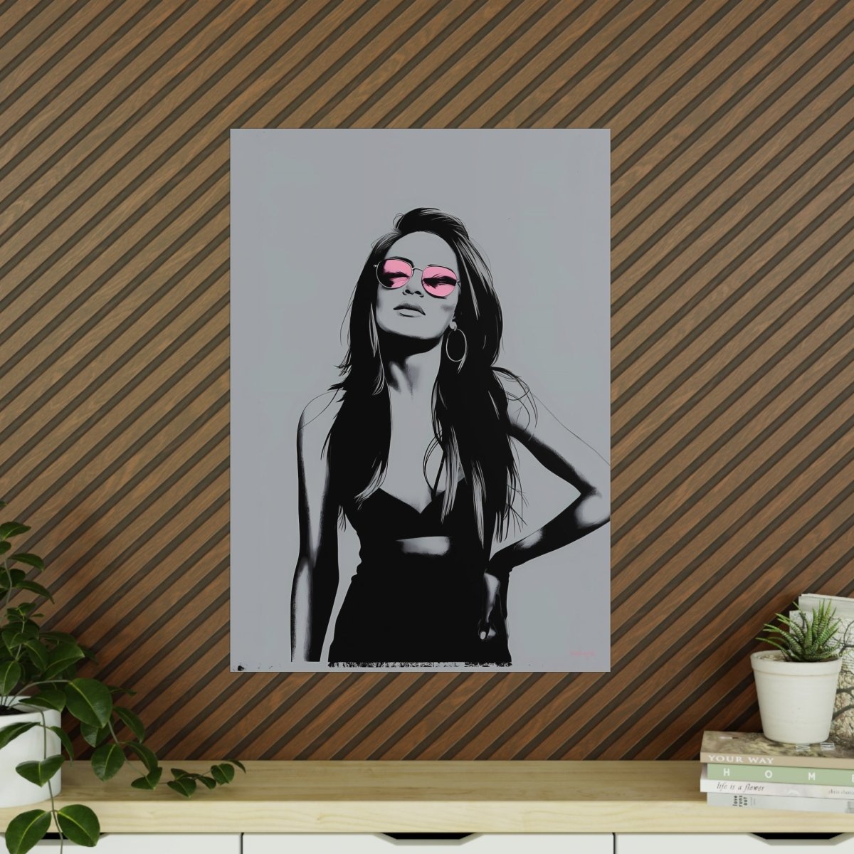 Street Art Kunstposter - Frau mit Rosa Sonnenbrille - Photopaper - Poster bei HappyHugPixels