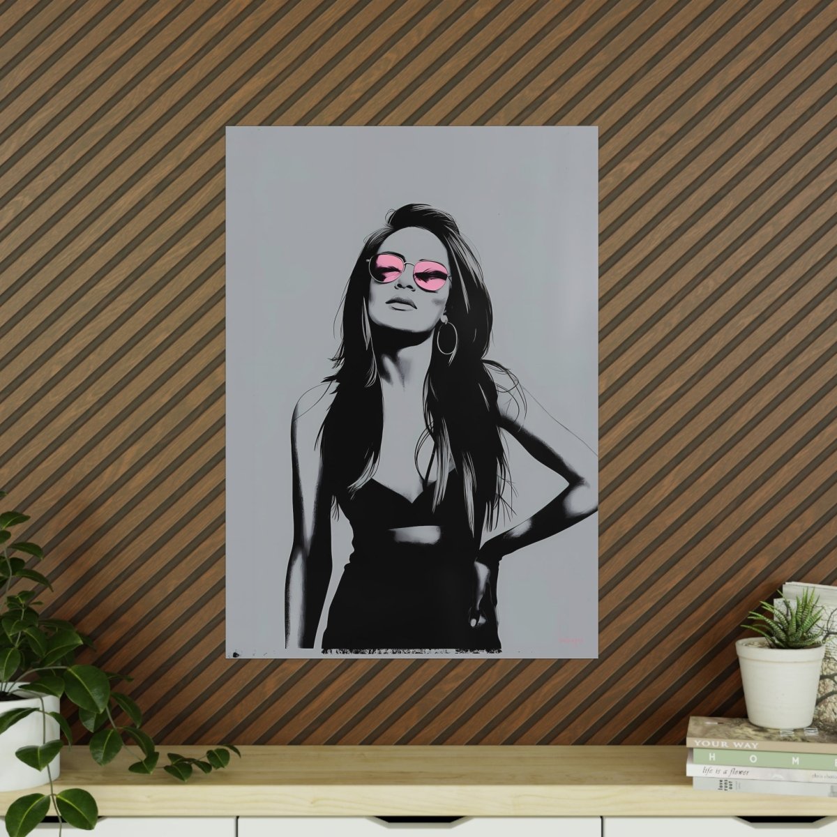 Street Art Kunstposter - Frau mit Rosa Sonnenbrille - Photopaper - Poster bei HappyHugPixels