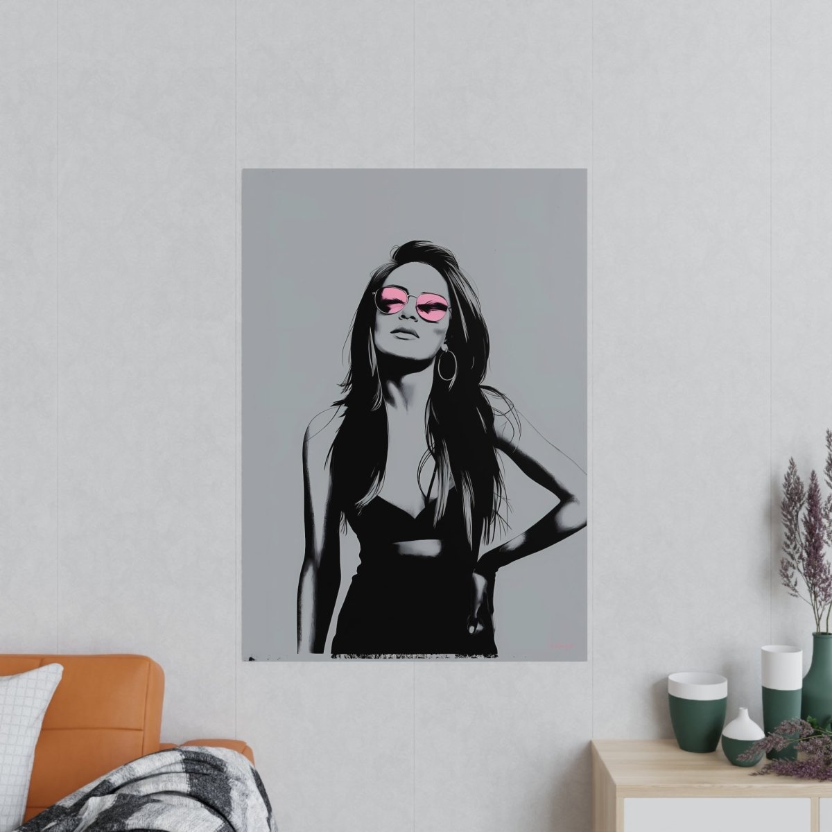 Street Art Kunstposter - Frau mit Rosa Sonnenbrille - Photopaper - Poster bei HappyHugPixels