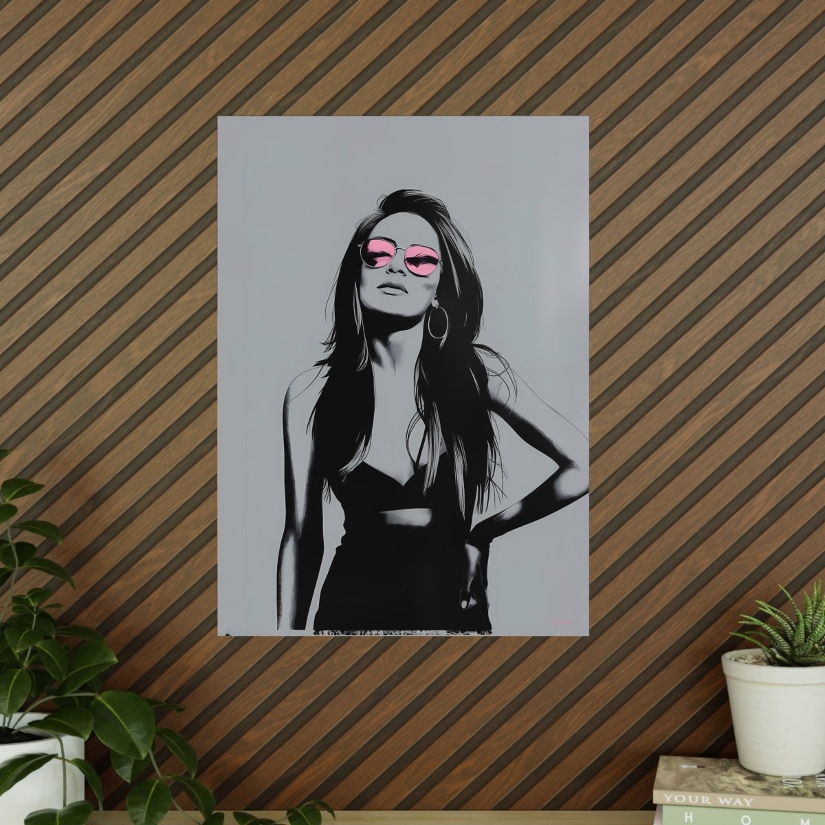 Street Art Kunstposter - Frau mit Rosa Sonnenbrille - Photopaper - Poster bei HappyHugPixels