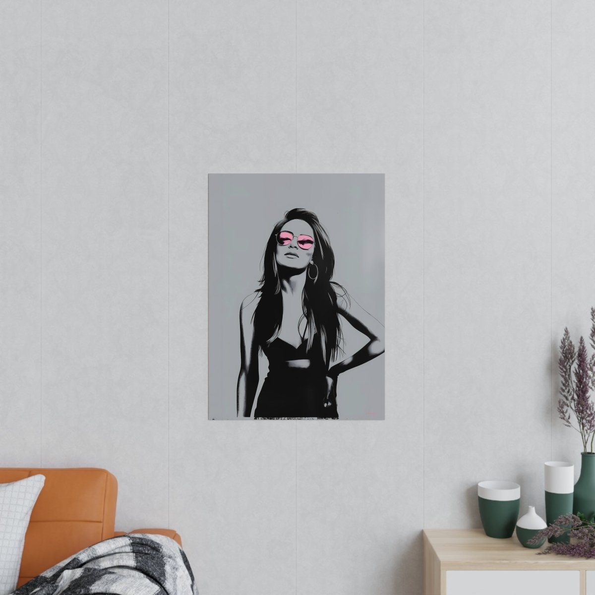 Street Art Kunstposter - Frau mit Rosa Sonnenbrille - Photopaper - Poster bei HappyHugPixels