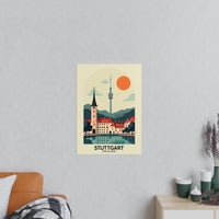 Stuttgart Reiseposter: Moderne Skyline im Retro - Stil auf Premium - Fotopapier - Poster bei HappyHugPixels