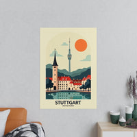 Stuttgart Reiseposter: Moderne Skyline im Retro - Stil auf Premium - Fotopapier - Poster bei HappyHugPixels