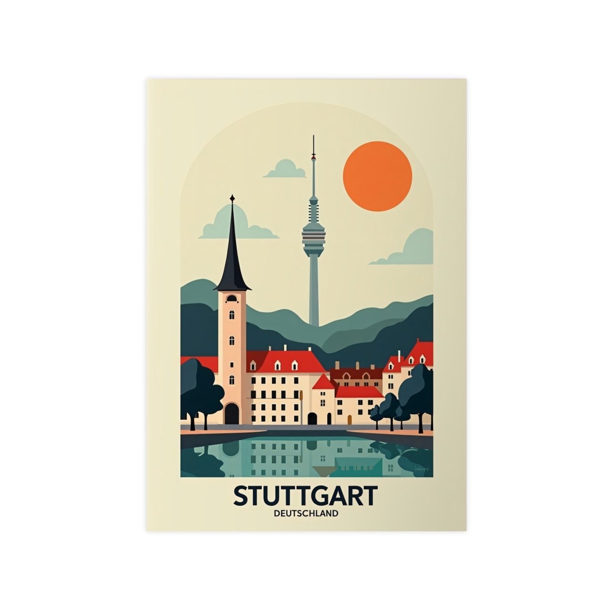 Stuttgart Reiseposter: Moderne Skyline im Retro - Stil auf Premium - Fotopapier - Poster bei HappyHugPixels