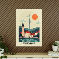 Stuttgart Reiseposter: Moderne Skyline im Retro - Stil auf Premium - Fotopapier - Poster bei HappyHugPixels