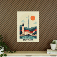 Stuttgart Reiseposter: Moderne Skyline im Retro - Stil auf Premium - Fotopapier - Poster bei HappyHugPixels