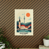 Stuttgart Reiseposter: Moderne Skyline im Retro - Stil auf Premium - Fotopapier - Poster bei HappyHugPixels