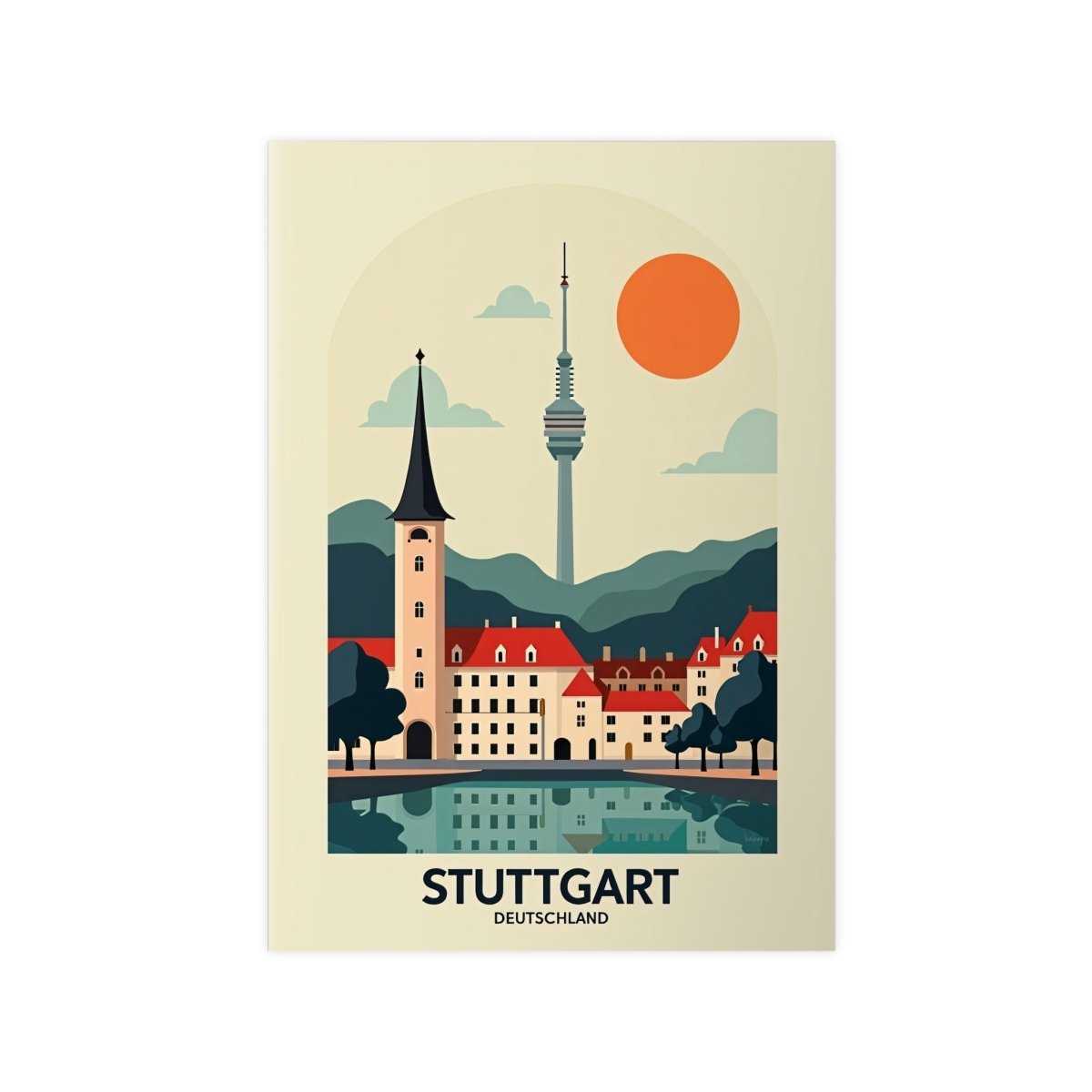 Stuttgart Reiseposter: Moderne Skyline im Retro - Stil auf Premium - Fotopapier - Poster bei HappyHugPixels