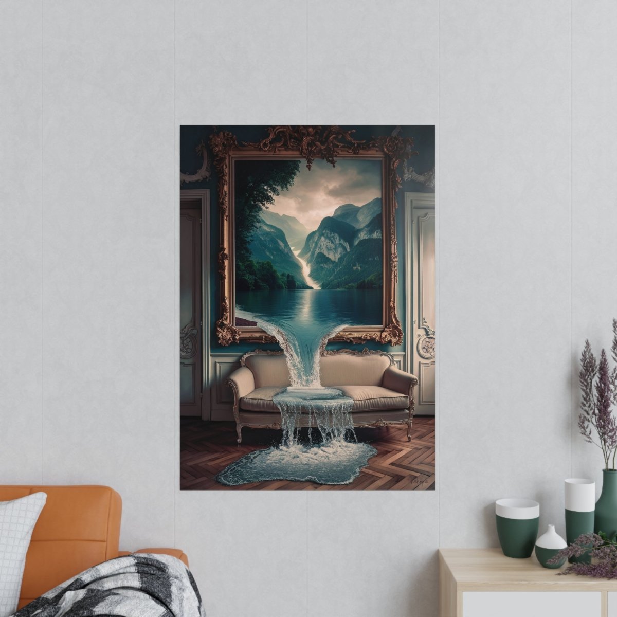 Surreales Kunstposter Wasserfall - Traumhafte Landschaft im Zimmer - Poster bei HappyHugPixels