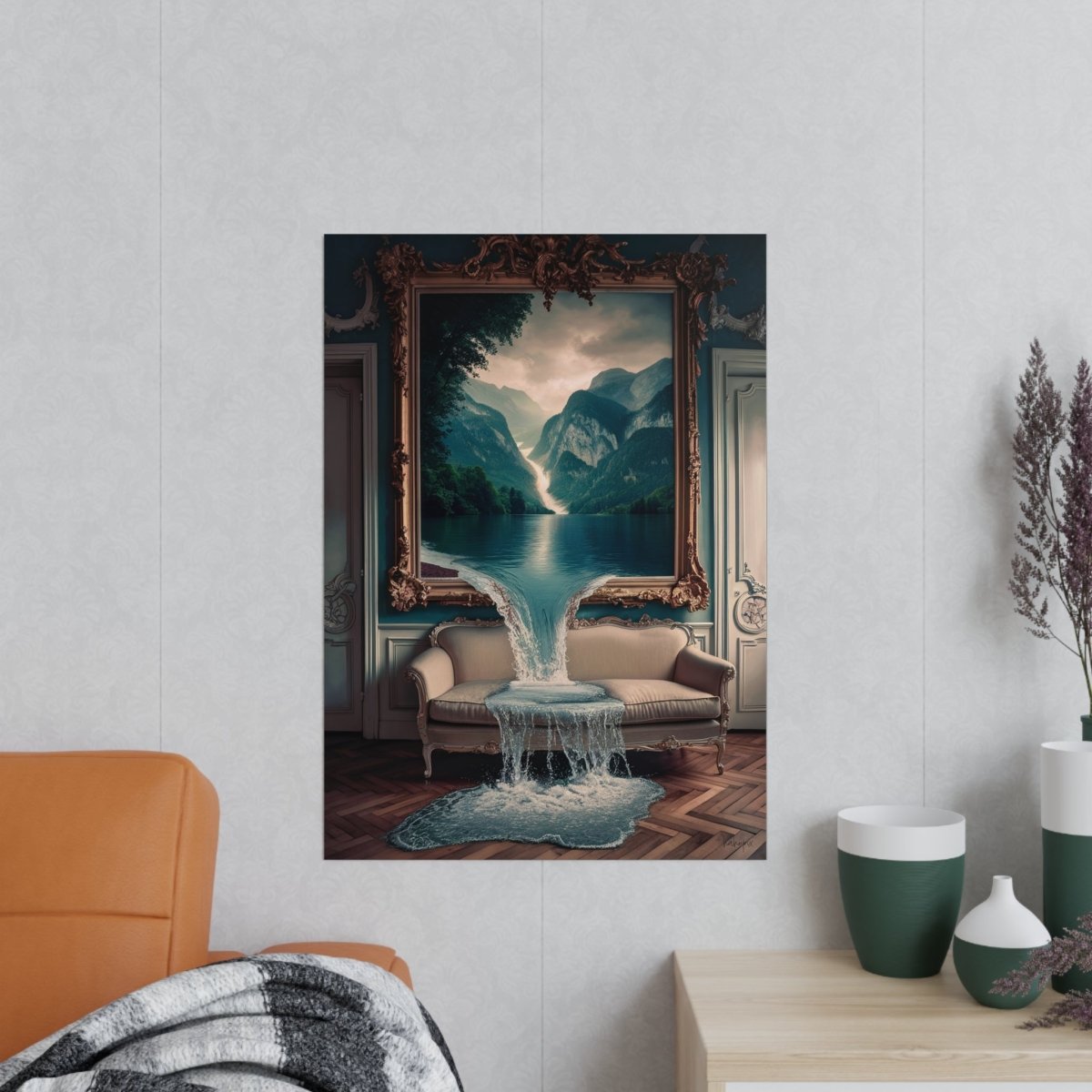 Surreales Kunstposter Wasserfall - Traumhafte Landschaft im Zimmer - Poster bei HappyHugPixels