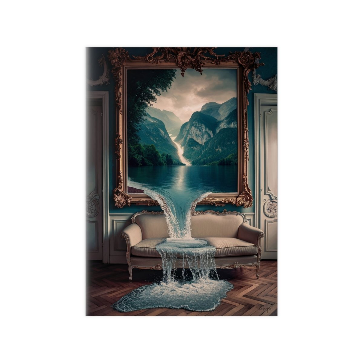 Surreales Kunstposter Wasserfall - Traumhafte Landschaft im Zimmer - Poster bei HappyHugPixels