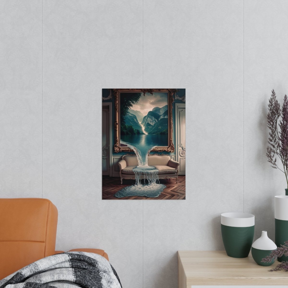 Surreales Kunstposter Wasserfall - Traumhafte Landschaft im Zimmer - Poster bei HappyHugPixels