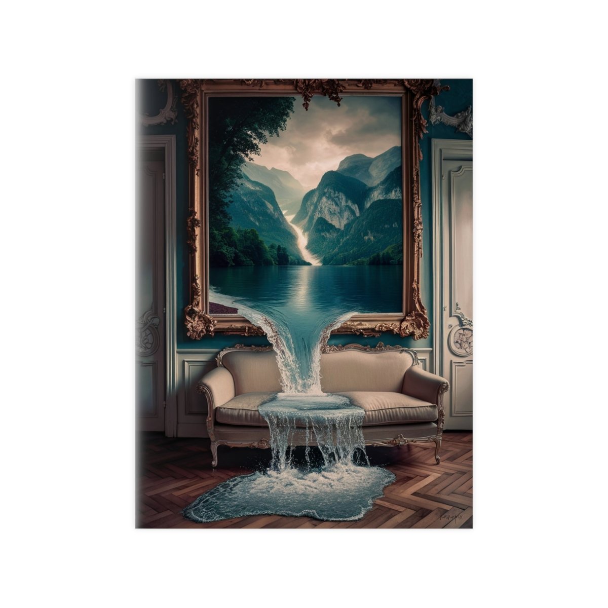 Surreales Kunstposter Wasserfall - Traumhafte Landschaft im Zimmer - Poster bei HappyHugPixels