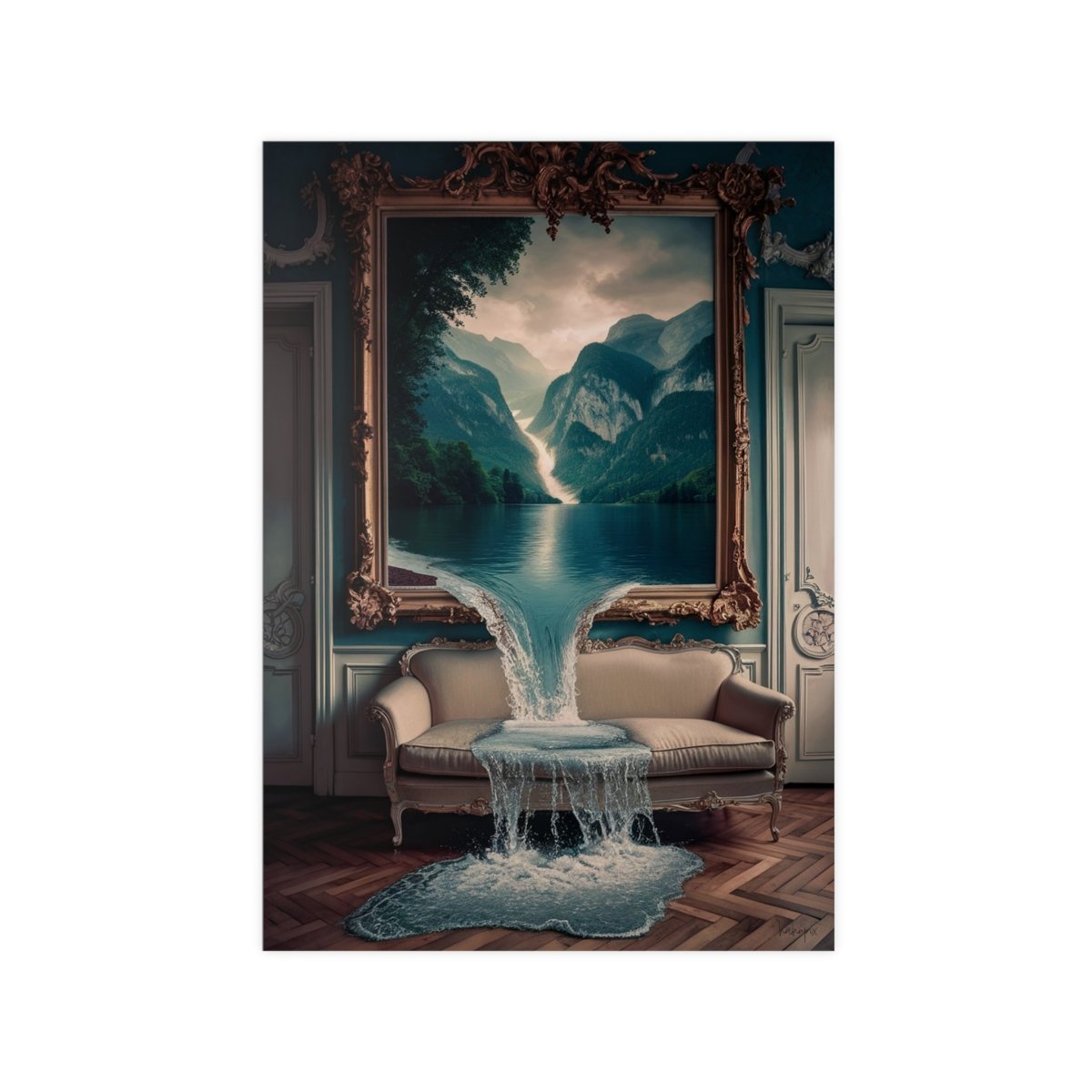 Surreales Kunstposter Wasserfall - Traumhafte Landschaft im Zimmer - Poster bei HappyHugPixels