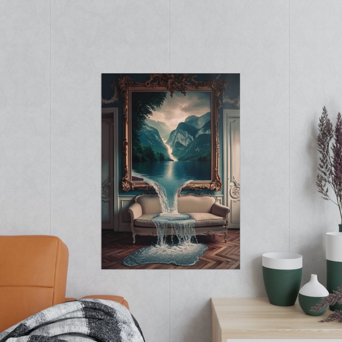 Surreales Kunstposter Wasserfall - Traumhafte Landschaft im Zimmer - Poster bei HappyHugPixels