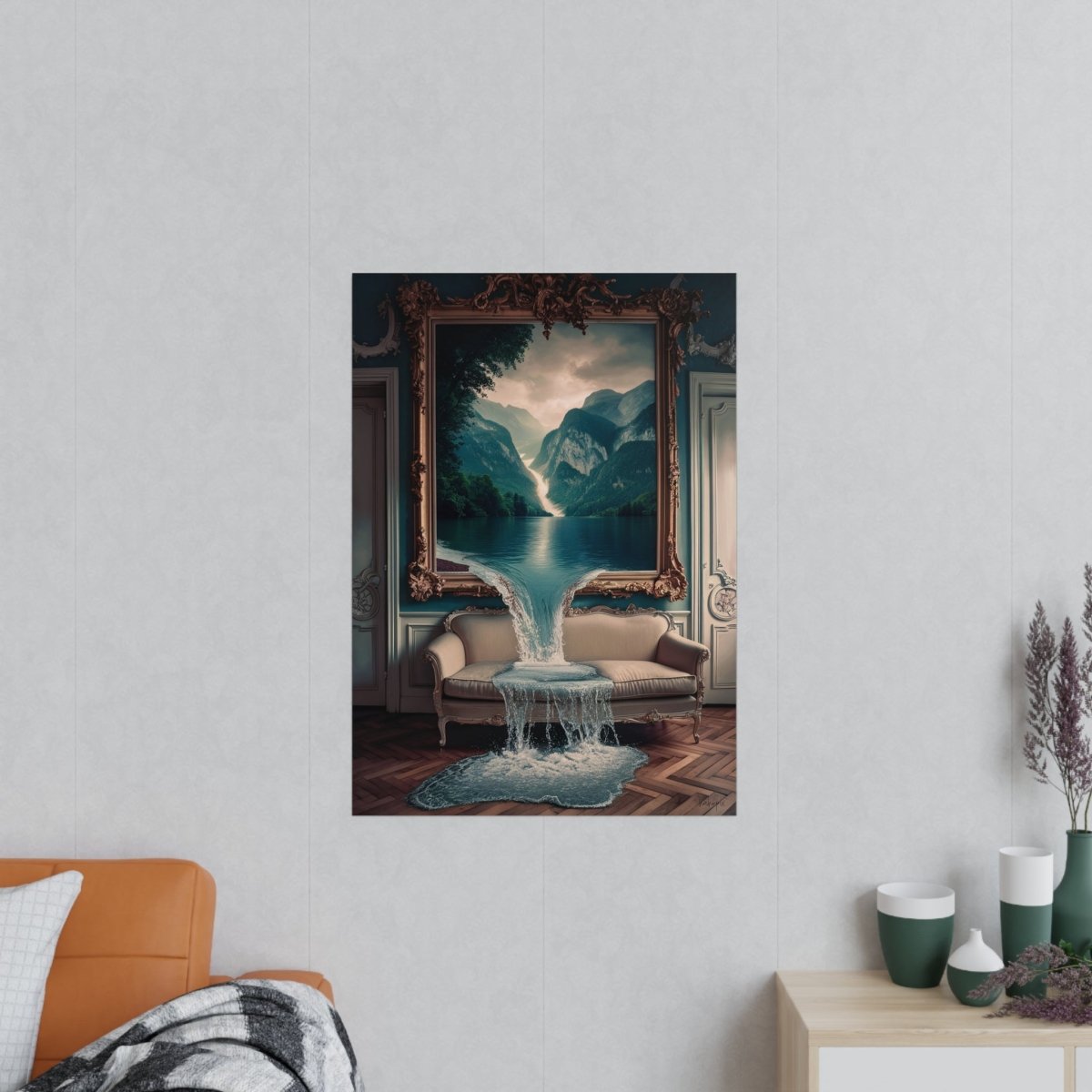 Surreales Kunstposter Wasserfall - Traumhafte Landschaft im Zimmer - Poster bei HappyHugPixels