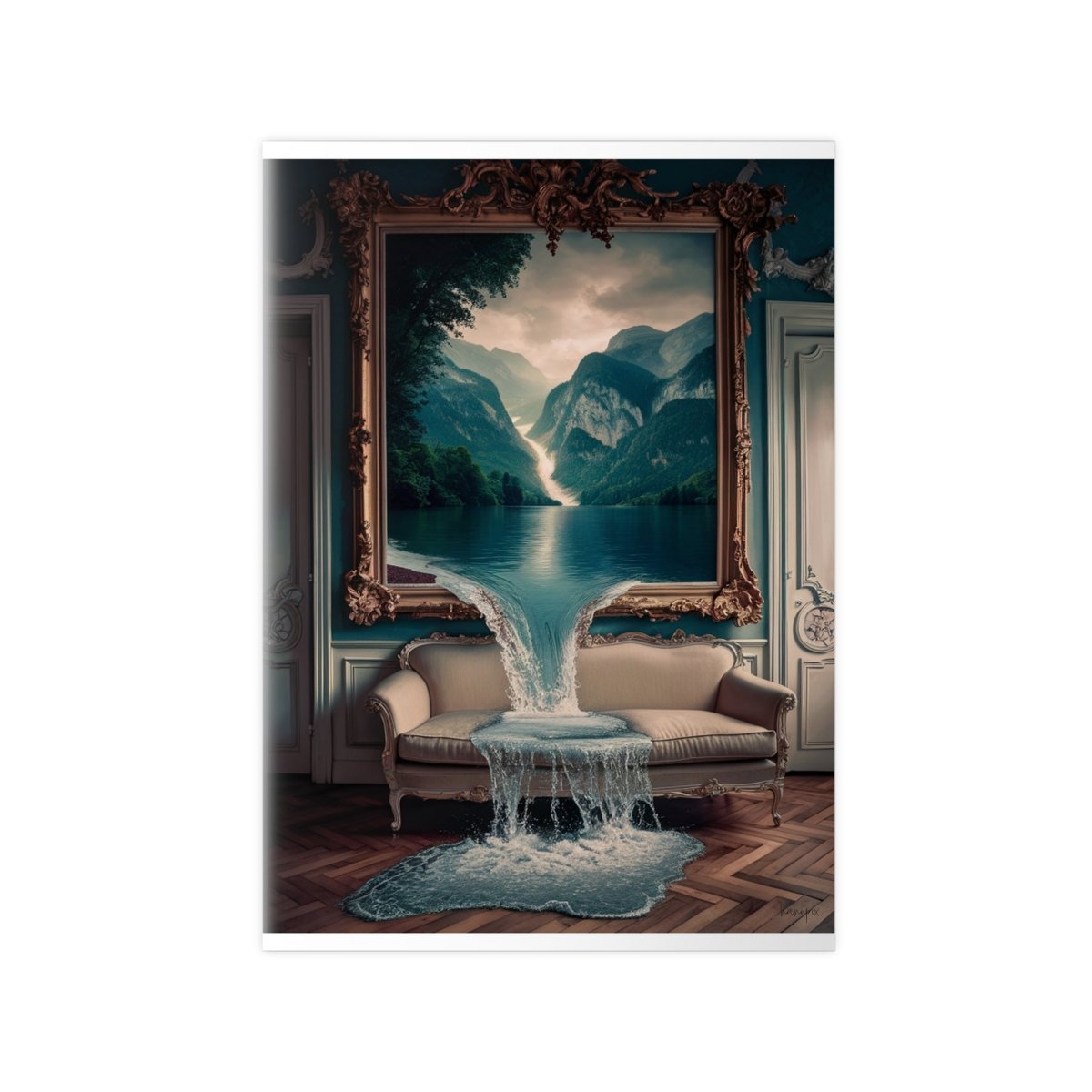 Surreales Kunstposter Wasserfall - Traumhafte Landschaft im Zimmer - Poster bei HappyHugPixels