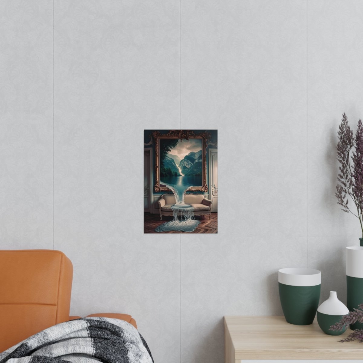 Surreales Kunstposter Wasserfall - Traumhafte Landschaft im Zimmer - Poster bei HappyHugPixels